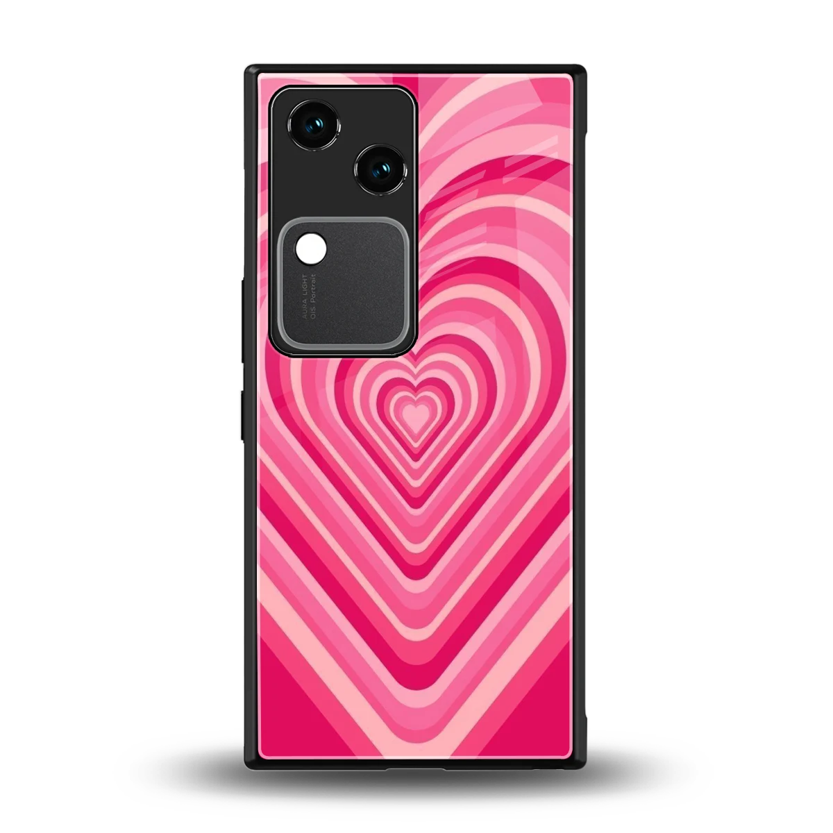 Y2K French Pink Hearts back phone cover | glass case for vivo v30