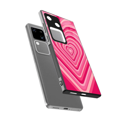 Y2K French Pink Hearts sleek vivo v30 cover with tempered glass back and TPU edges