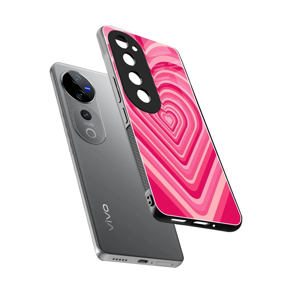 Y2K French Pink Hearts sleek vivo v40 pro cover with tempered glass back and TPU edges