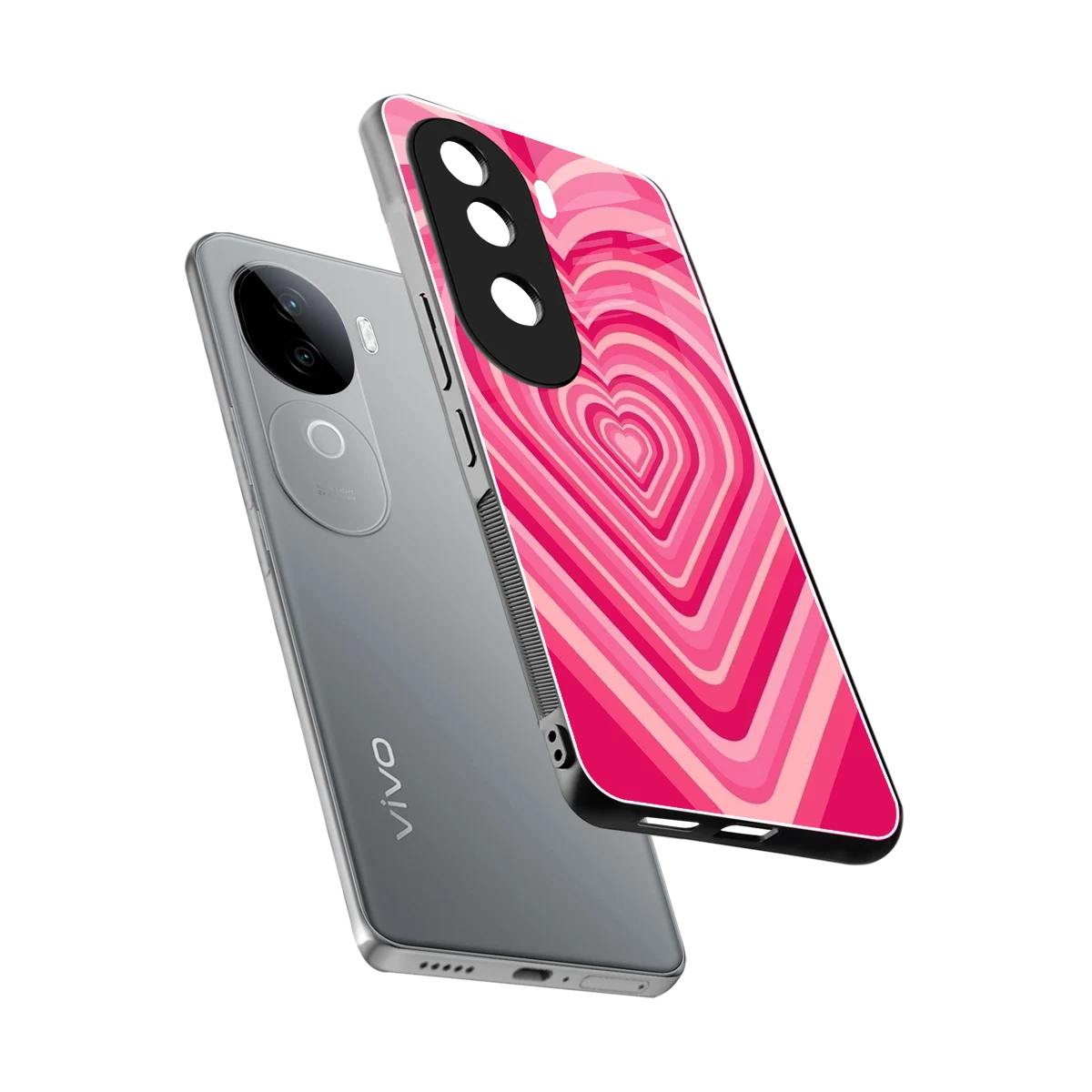 Y2K French Pink Hearts sleek vivo v40e cover with tempered glass back and TPU edges