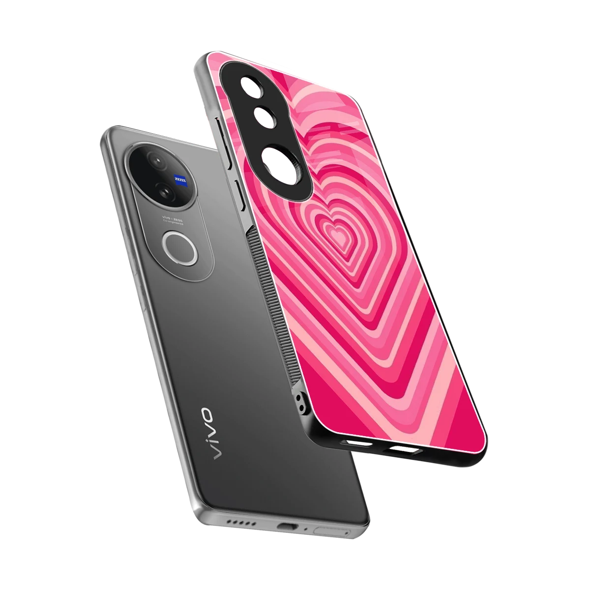 Y2K French Pink Hearts sleek vivo v50 cover with tempered glass back and TPU edges