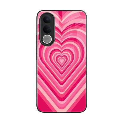 Y2K French Pink Hearts back phone cover | glass case for vivo v70 fe
