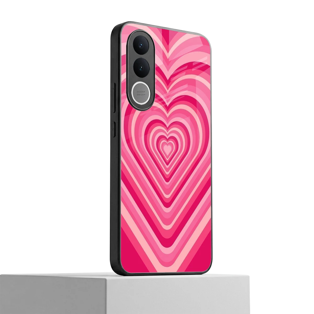 Y2K French Pink Hearts vivo v70 fe mobile cover | shockproof glass phone case