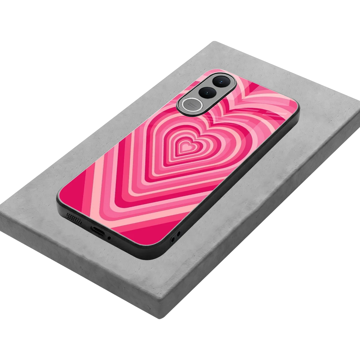 Y2K French Pink Hearts stylish phone case for vivo v70 fe | glossy glass and slim fit