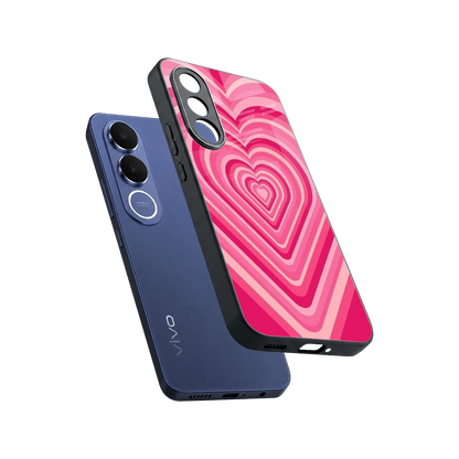Y2K French Pink Hearts sleek vivo v70 fe cover with tempered glass back and TPU edges