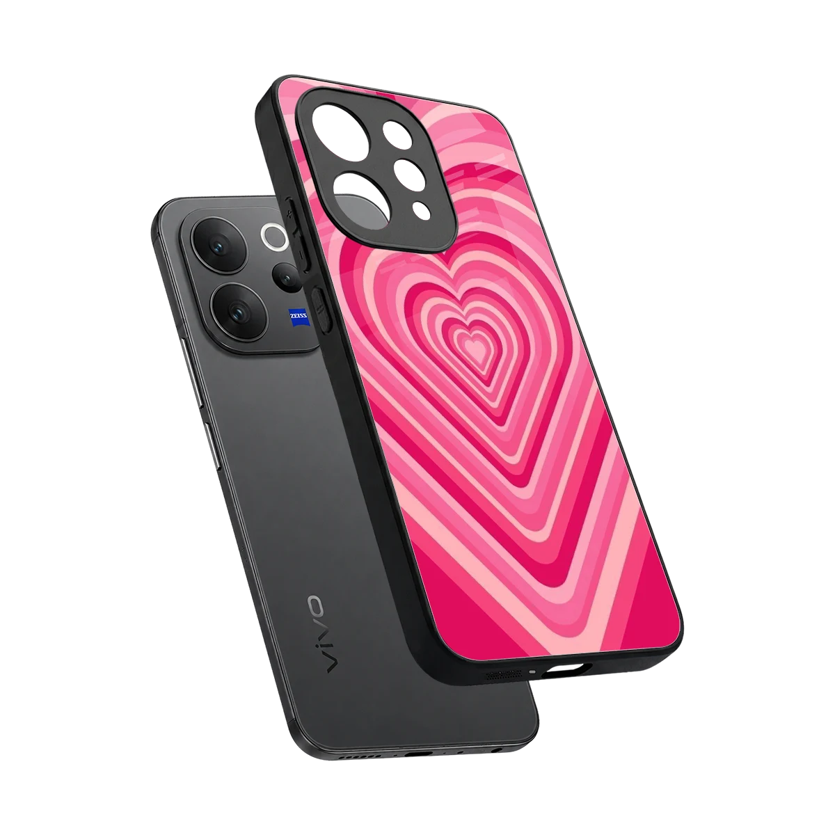 Y2K French Pink Hearts sleek vivo v70 elite cover with tempered glass back and TPU edges