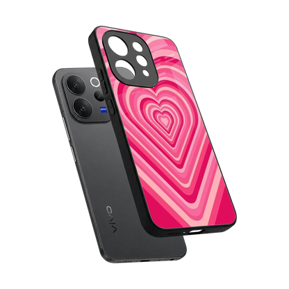 Y2K French Pink Hearts sleek vivo v70 elite cover with tempered glass back and TPU edges