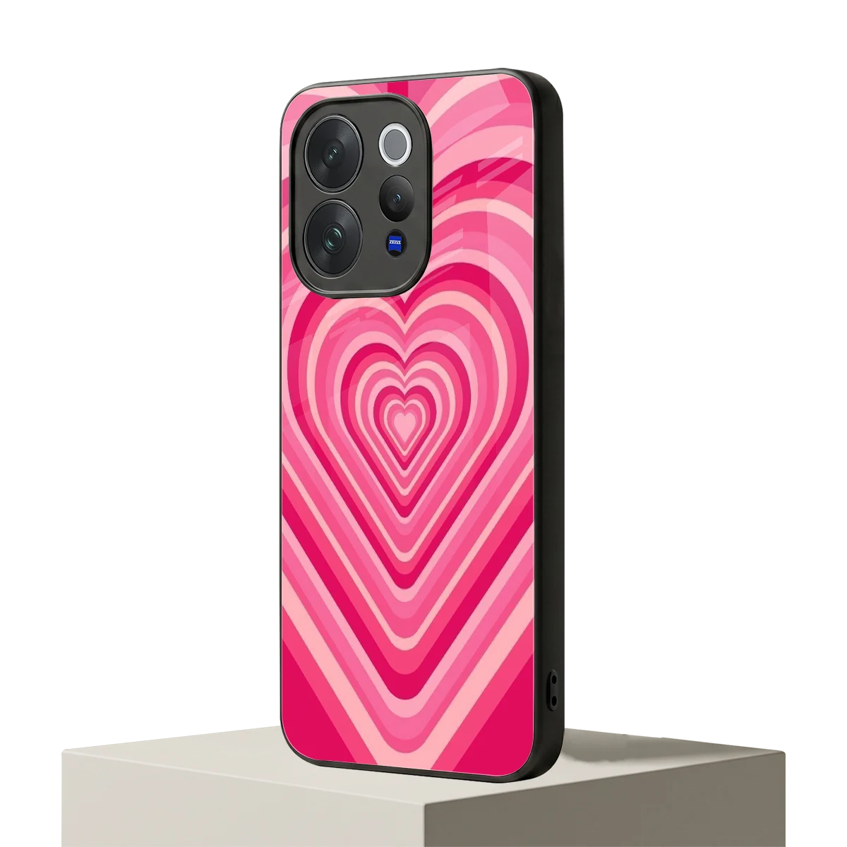 Y2K French Pink Hearts vivo v70 mobile cover | shockproof glass phone case