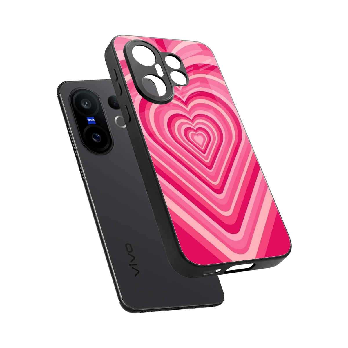 Y2K French Pink Hearts sleek vivo x200 fe cover with tempered glass back and TPU edges