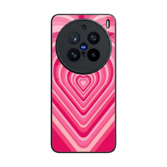 Y2K French Pink Hearts back phone cover | glass case for vivo x200 pro