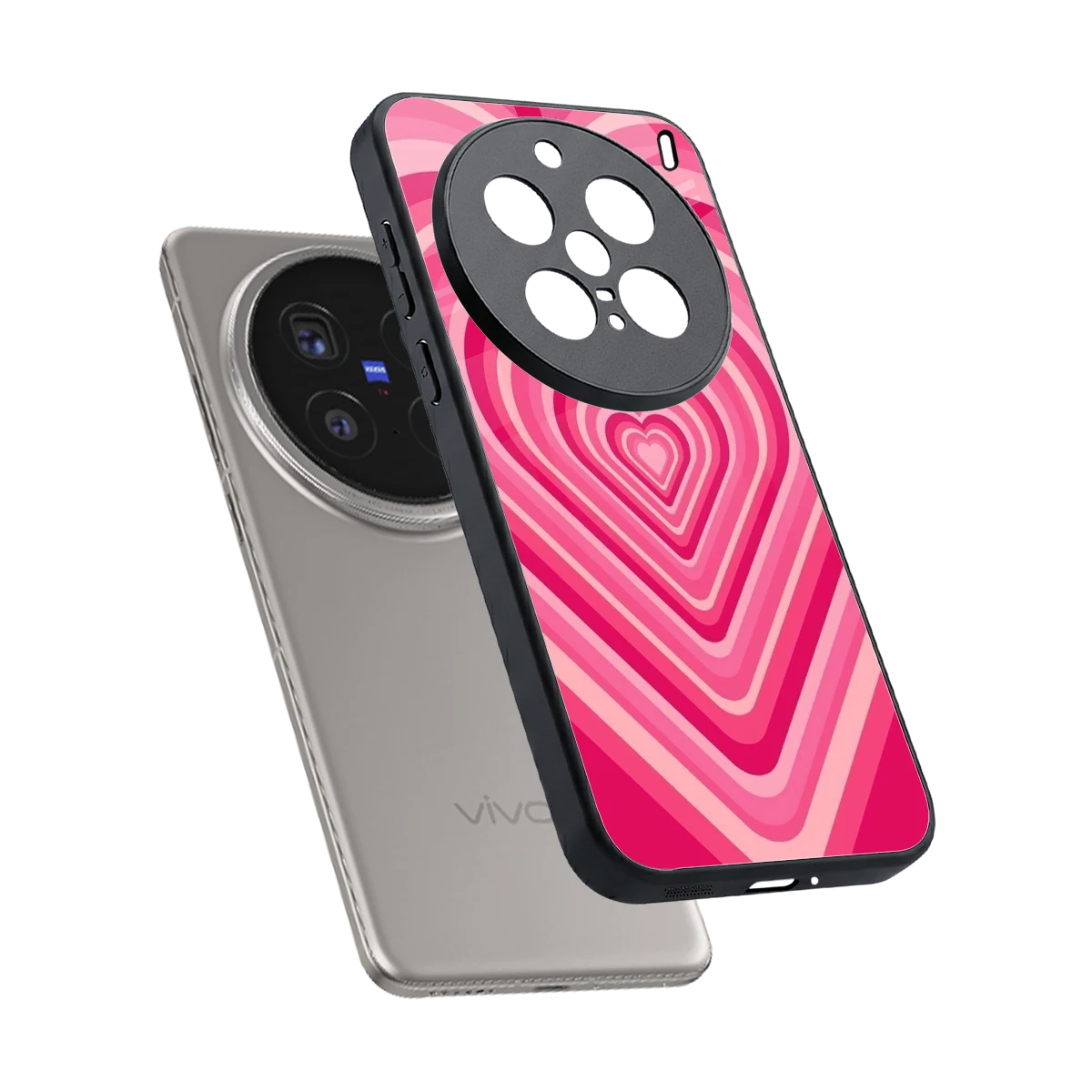 Y2K French Pink Hearts sleek vivo x200 pro cover with tempered glass back and TPU edges