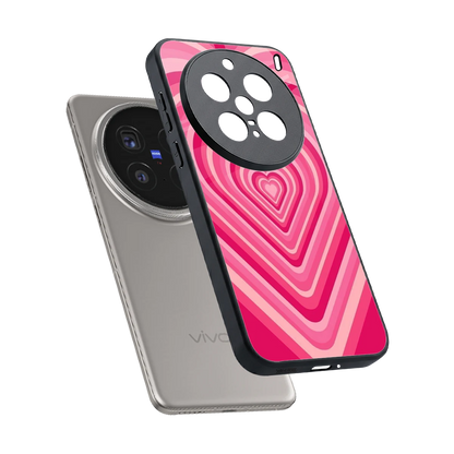 Y2K French Pink Hearts sleek vivo x200 pro cover with tempered glass back and TPU edges