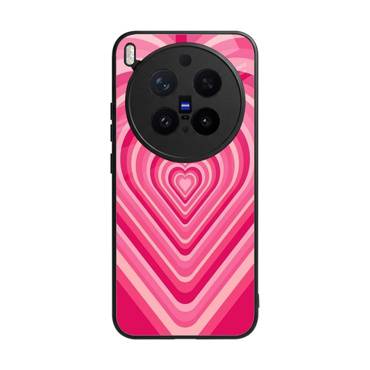 Y2K French Pink Hearts back phone cover | glass case for vivo x300 pro