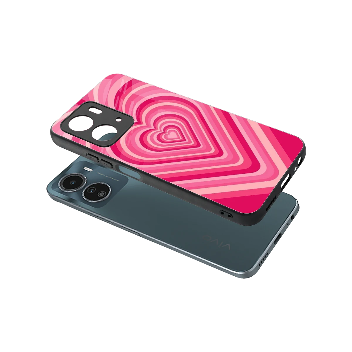 Y2K French Pink Hearts sleek vivo y16 cover with tempered glass back and TPU edges