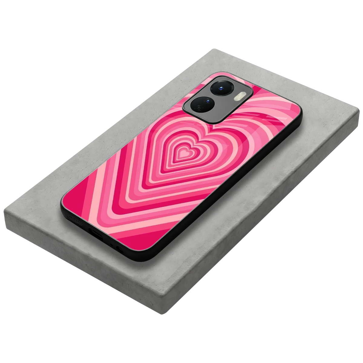 Y2K French Pink Hearts stylish phone case for vivo y16 | glossy glass and slim fit