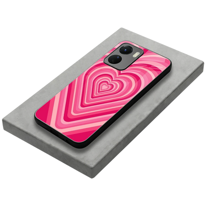 Y2K French Pink Hearts stylish phone case for vivo y16 | glossy glass and slim fit