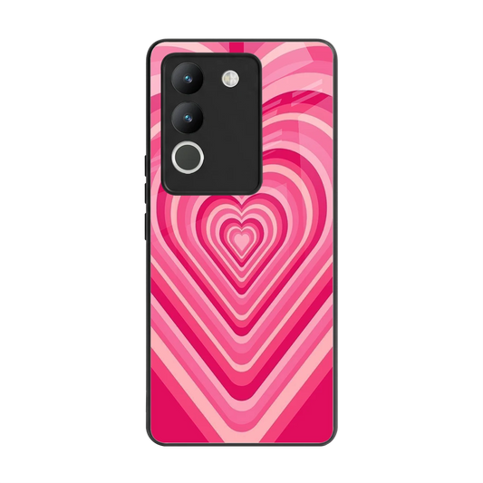 Y2K French Pink Hearts back phone cover | glass case for vivo y200 5g