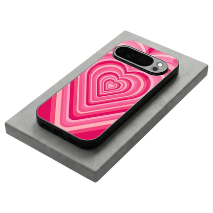 Y2K French Pink Hearts stylish phone case for google pixel 10 pro | glossy glass and slim fit