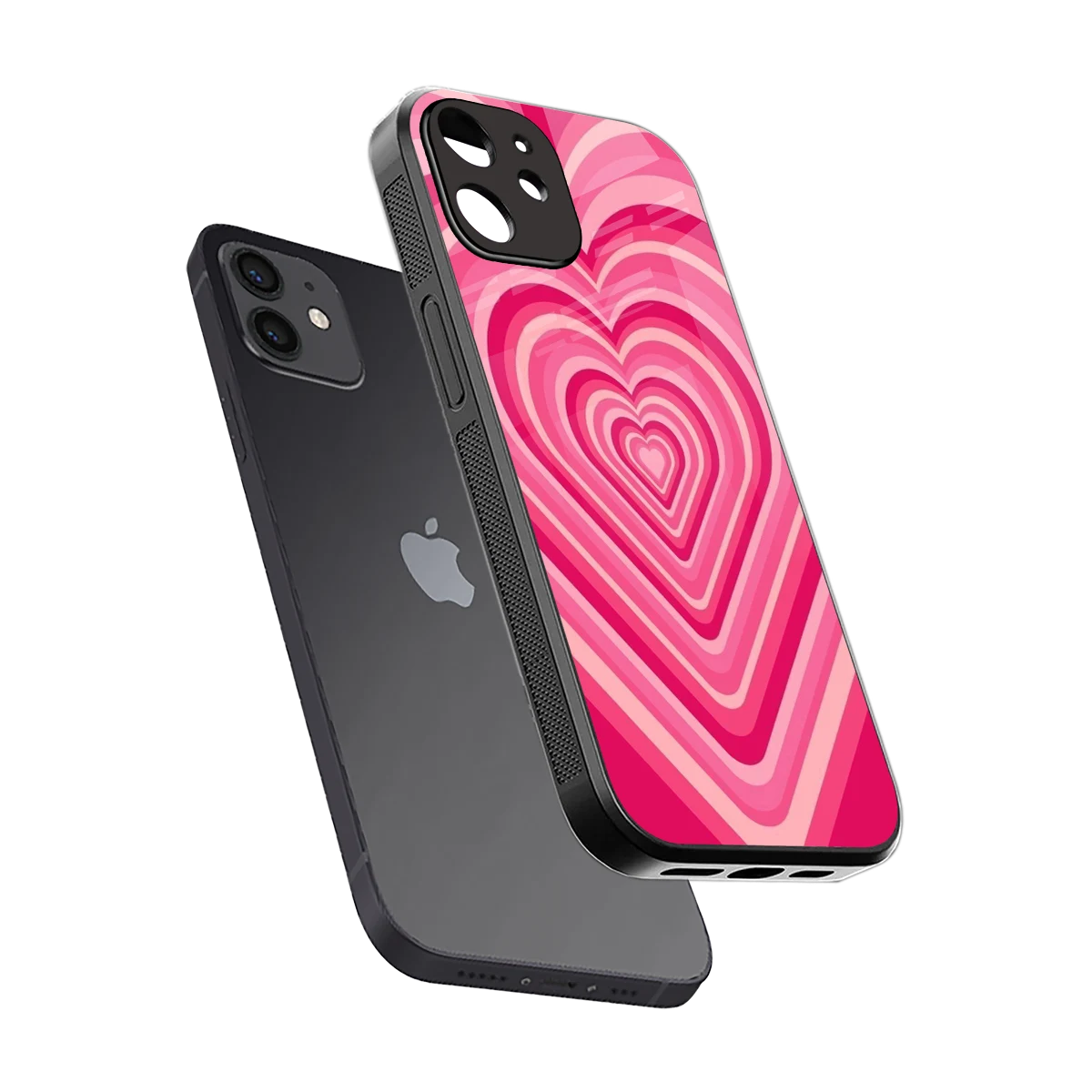 Y2K French Pink Hearts sleek iphone 11 cover with tempered glass back and TPU edges
