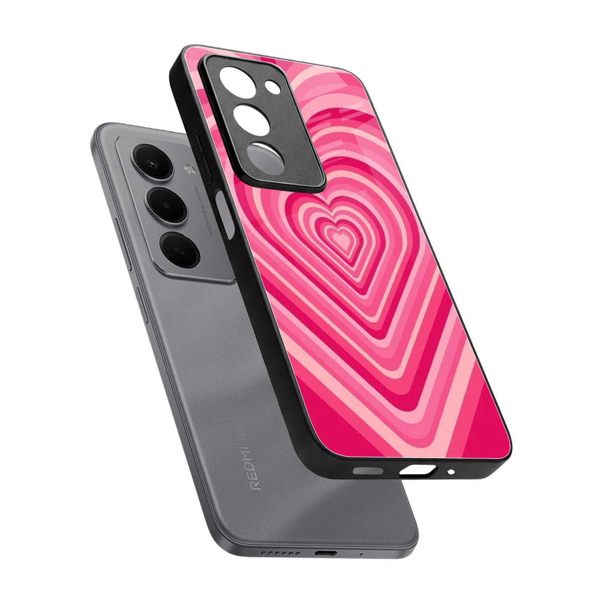 Y2K French Pink Hearts sleek redmi 15 5g cover with tempered glass back and TPU edges