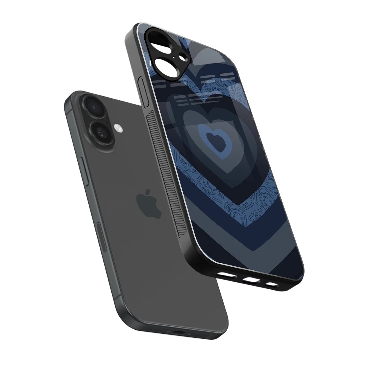 Y2K Frosted Berry Hearts sleek iPhone 16 cover with tempered glass back and TPU edges
