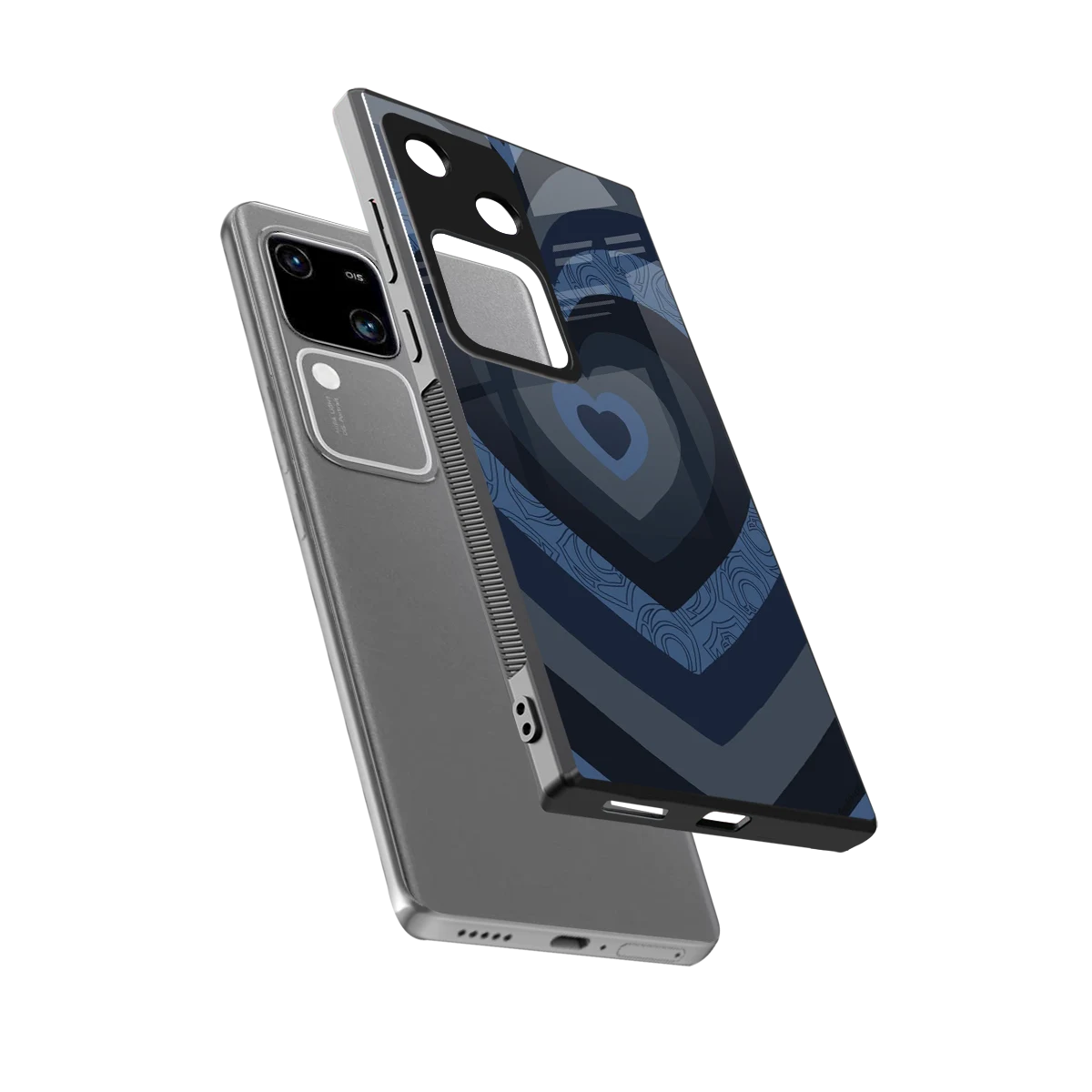 Y2K Frosted Berry Hearts sleek vivo v30 cover with tempered glass back and TPU edges