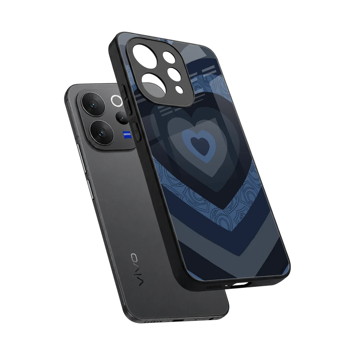 Y2K Frosted Berry Hearts sleek vivo v70 cover with tempered glass back and TPU edges