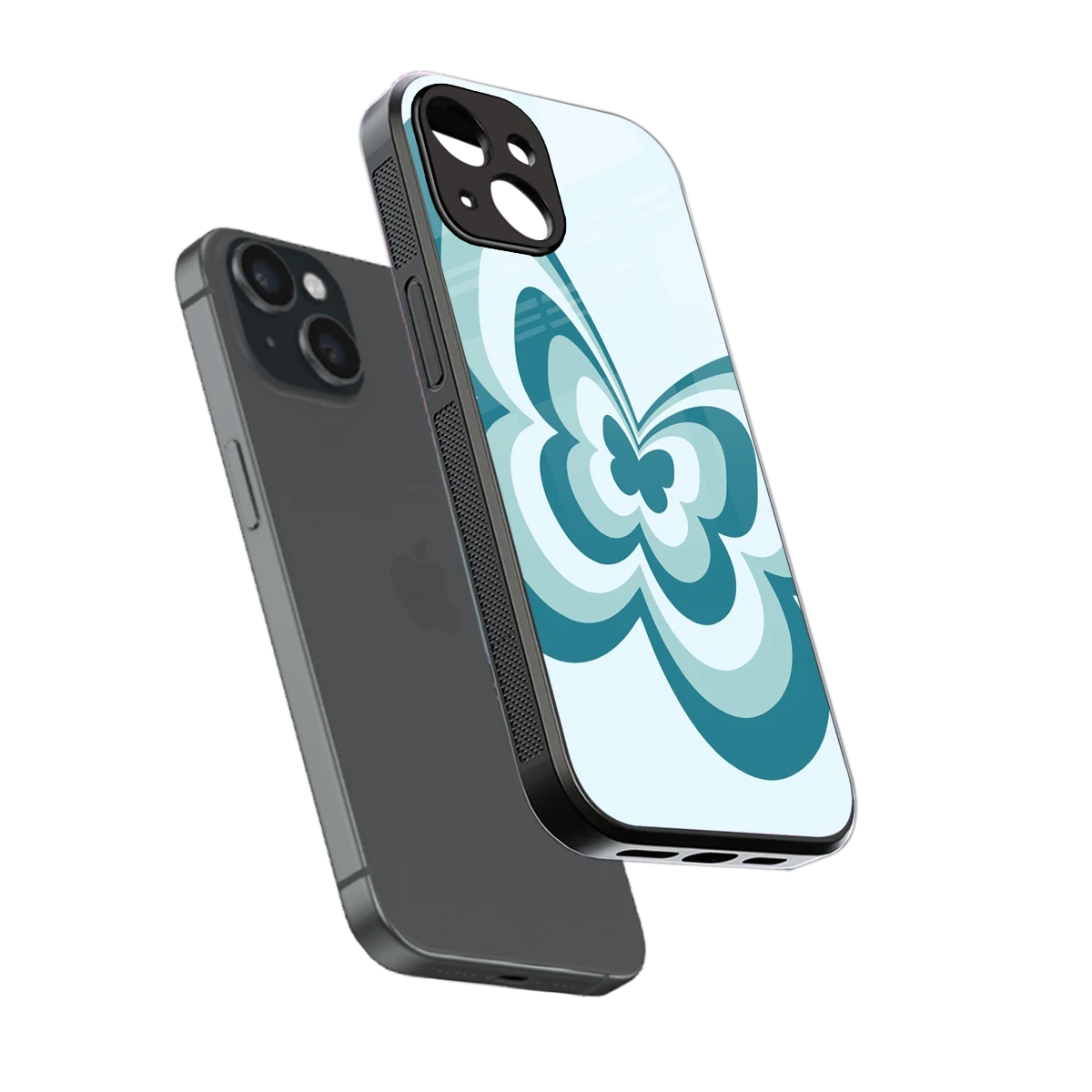Y2K Green Butterfly sleek iphone 13 cover with tempered glass back and TPU edges