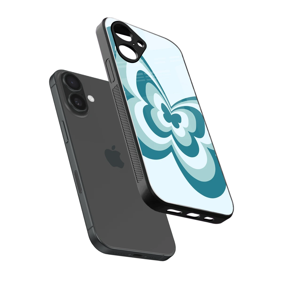 Y2K Green Butterfly sleek iPhone 16 cover with tempered glass back and TPU edges