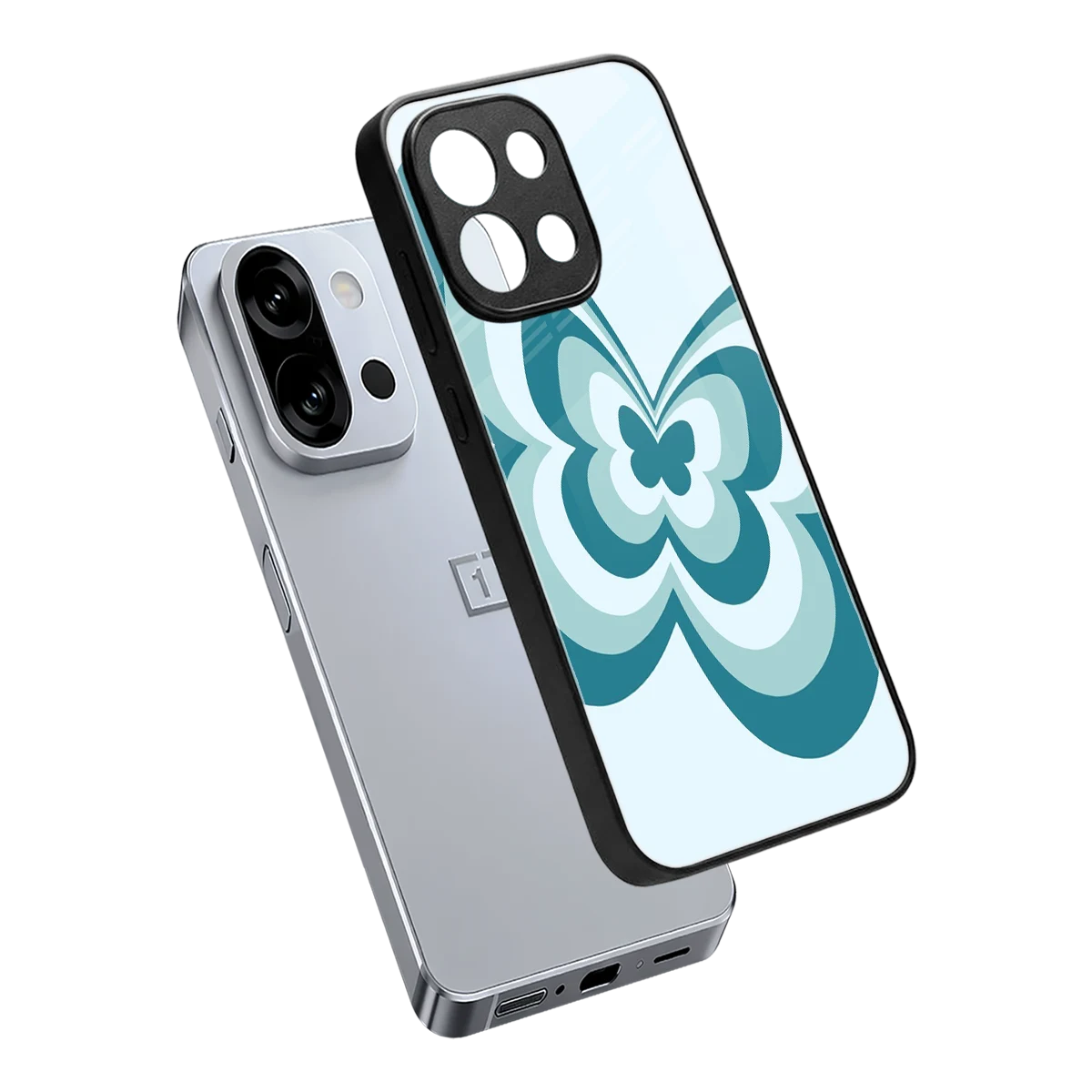 Y2K Green Butterfly sleek oneplus 13s cover with tempered glass back and TPU edges