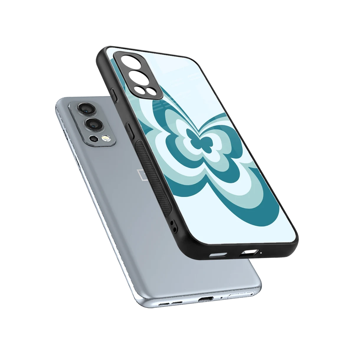 Y2K Green Butterfly sleek oneplus nord 2 cover with tempered glass back and TPU edges