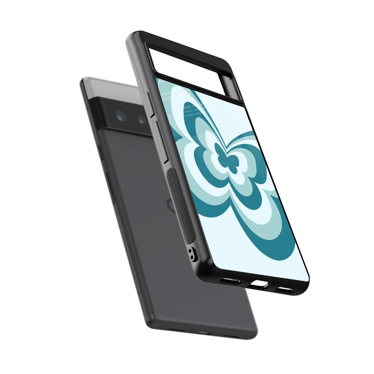 Y2K Green Butterfly sleek google pixel 6 pro cover with tempered glass back and TPU edges