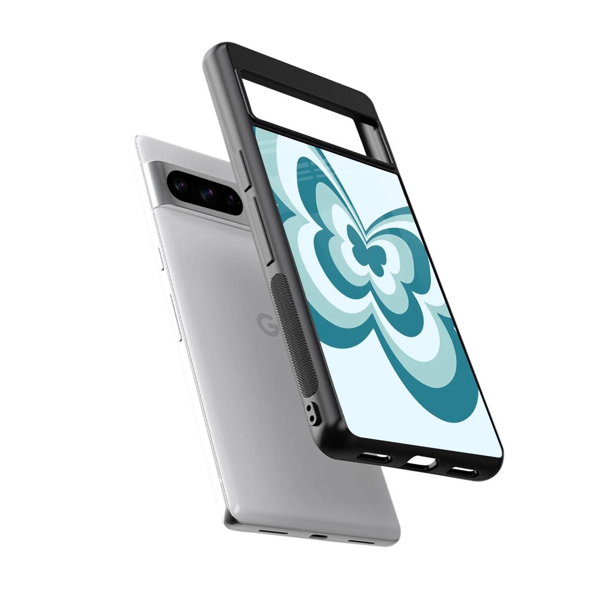 Y2K Green Butterfly sleek google pixel 8 pro cover with tempered glass back and TPU edges