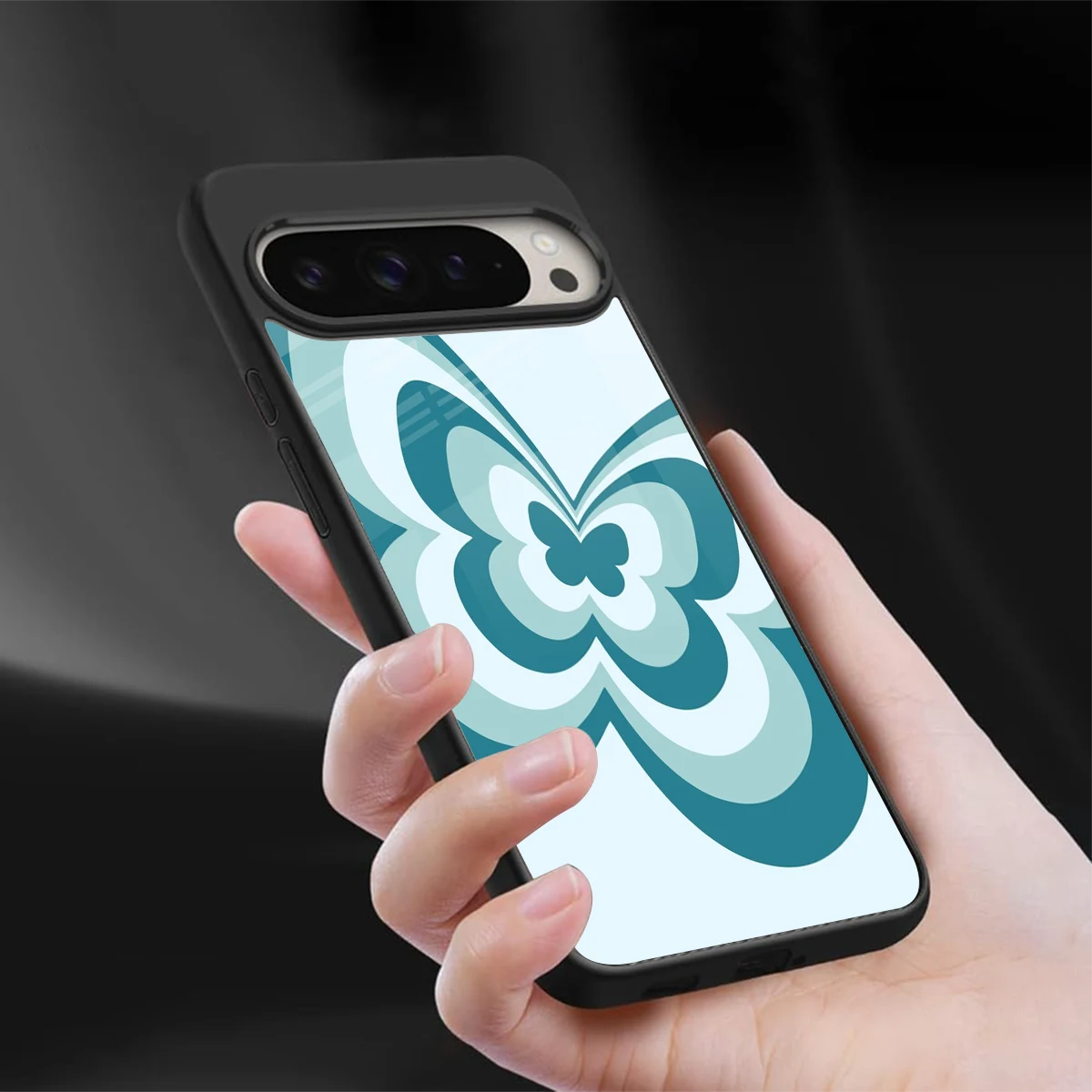 Y2K Green Butterfly sleek google pixel 9 pro cover with tempered glass back and TPU edges