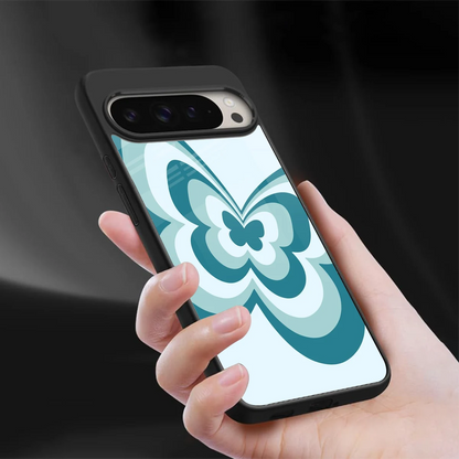 Y2K Green Butterfly sleek google pixel 9 pro cover with tempered glass back and TPU edges