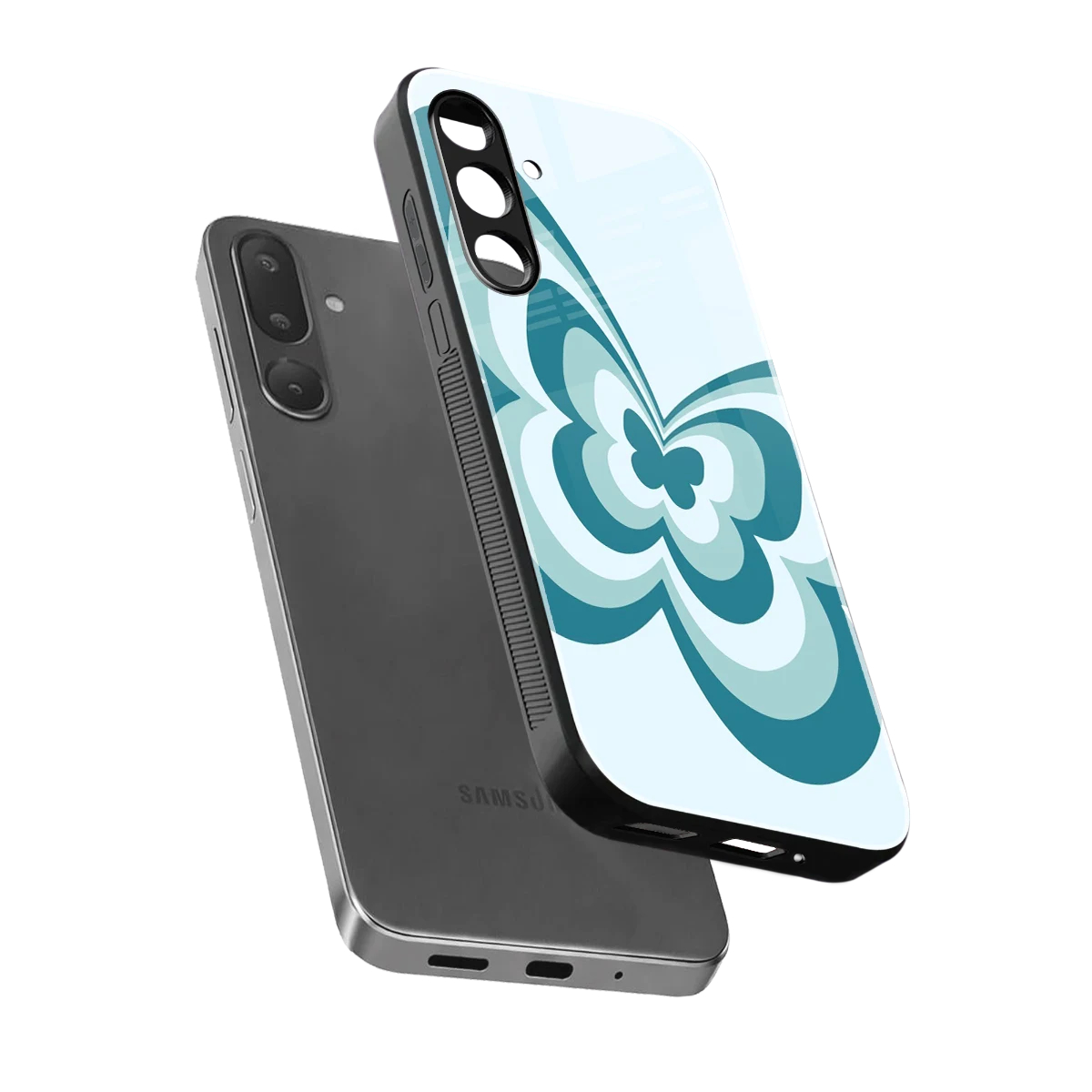 Y2K Green Butterfly sleek samsung galaxy m56 5g cover with tempered glass back and TPU edges