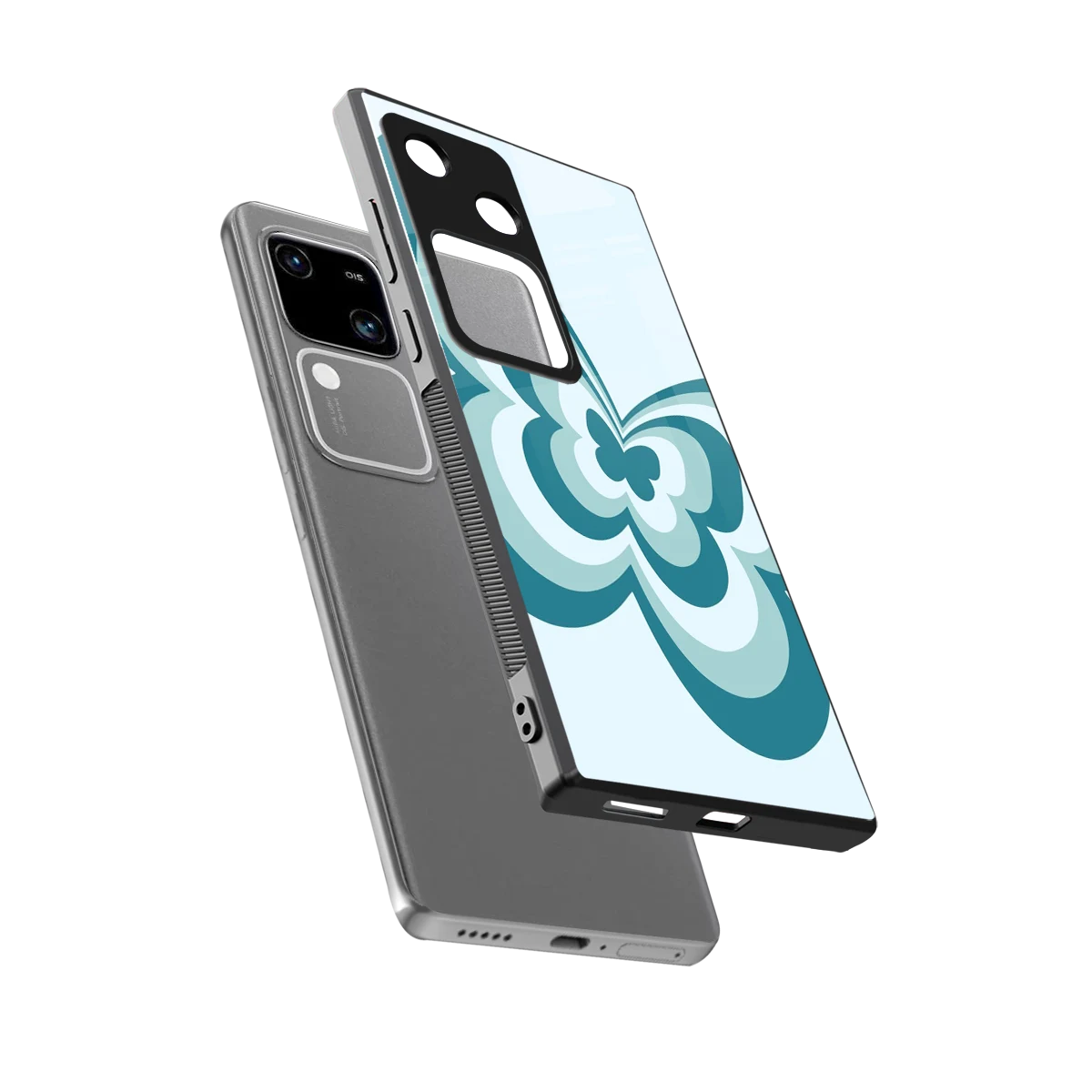Y2K Green Butterfly sleek vivo v30 cover with tempered glass back and TPU edges