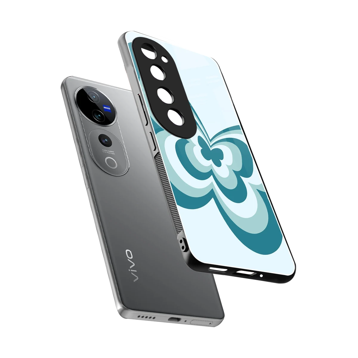 Y2K Green Butterfly sleek vivo v40 pro cover with tempered glass back and TPU edges