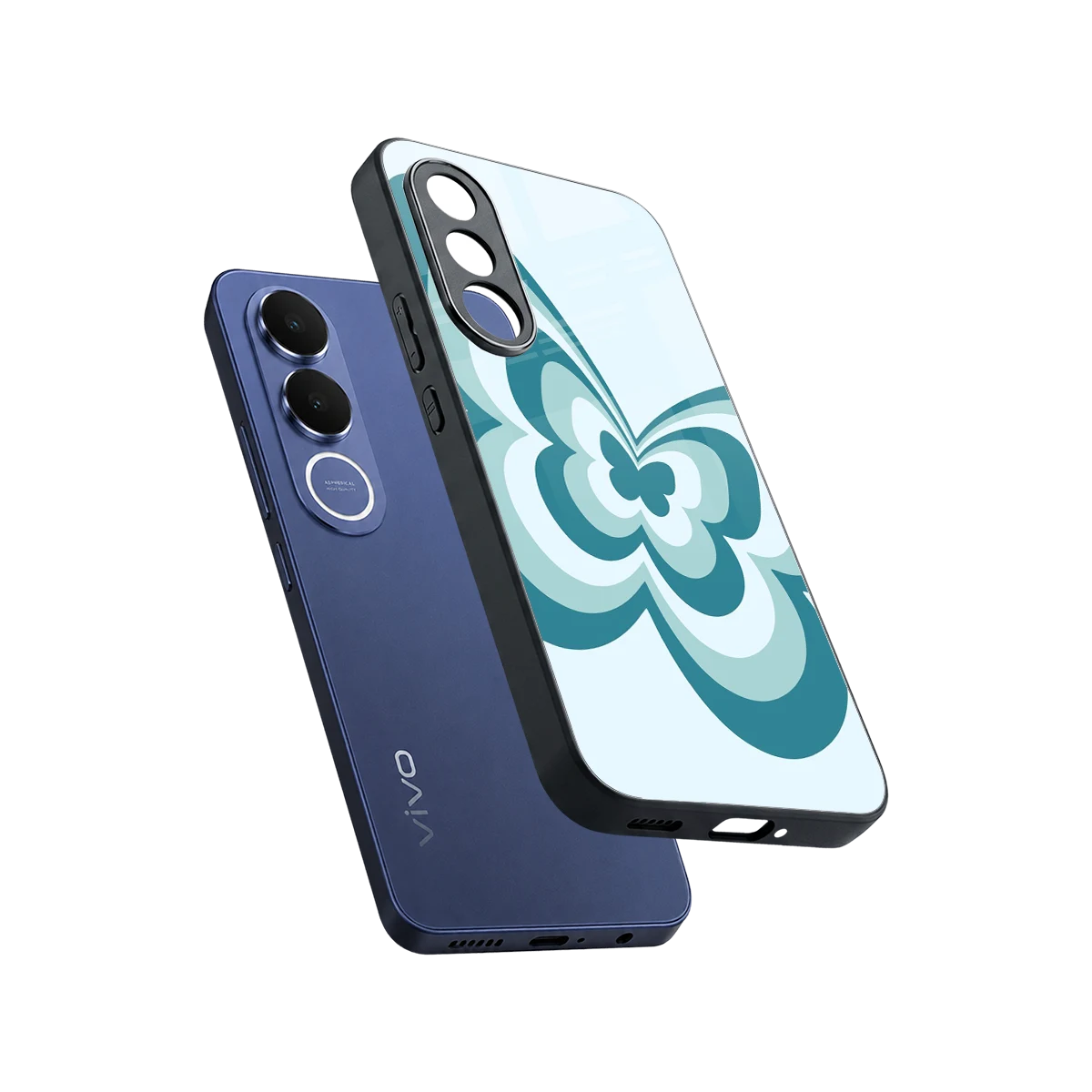 Y2K Green Butterfly sleek vivo v70 fe cover with tempered glass back and TPU edges