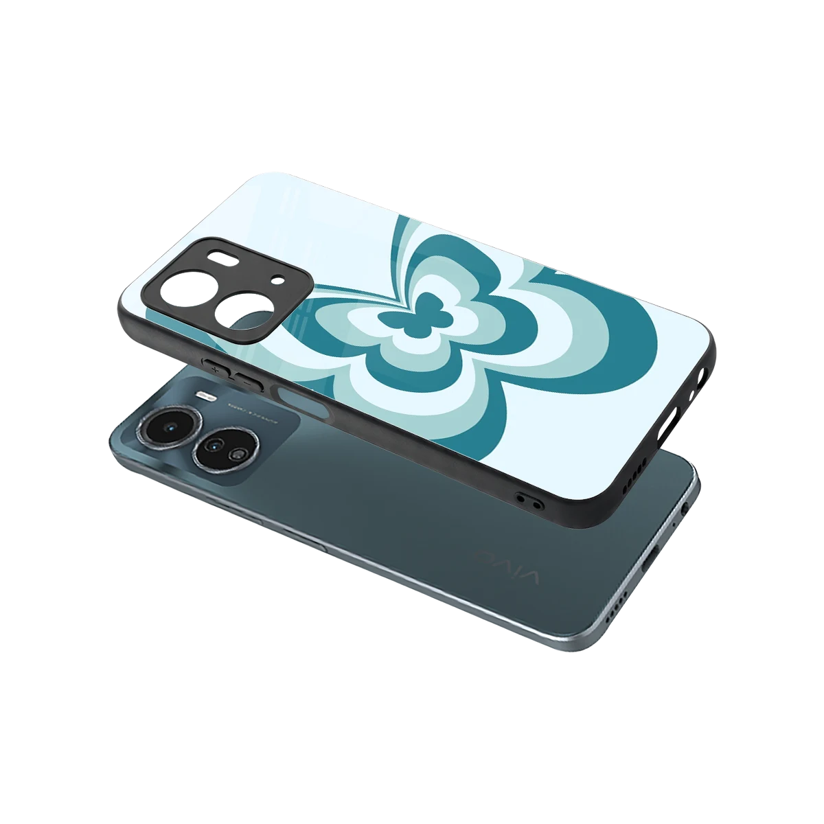 Y2K Green Butterfly sleek vivo y16 cover with tempered glass back and TPU edges