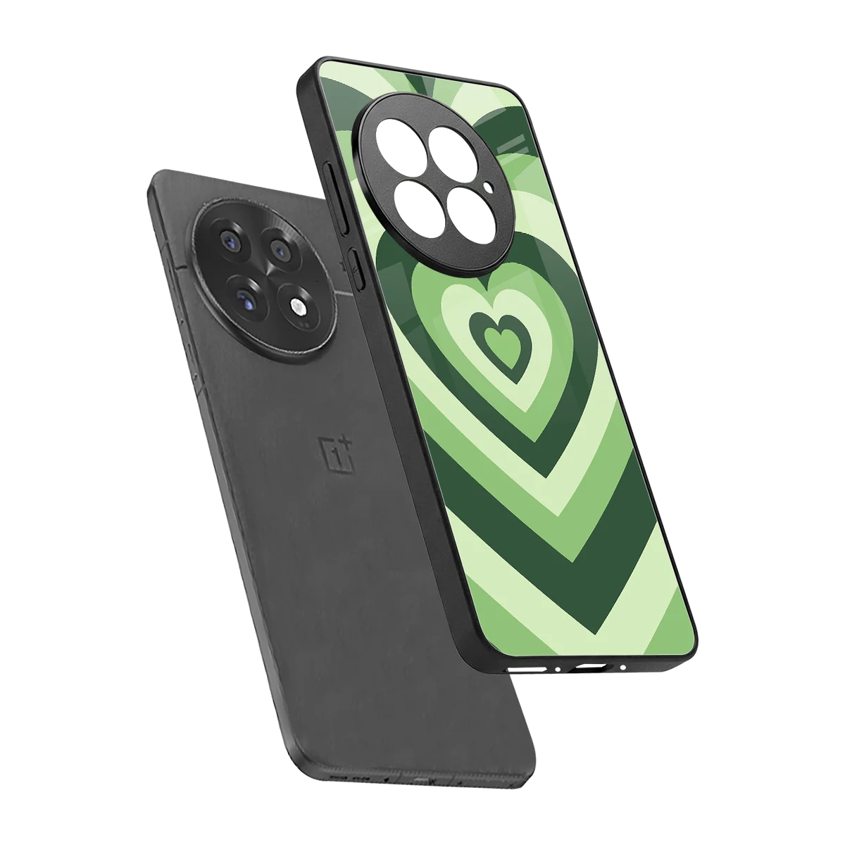 Y2K Green Hearts sleek oneplus 13 cover with tempered glass back and TPU edges