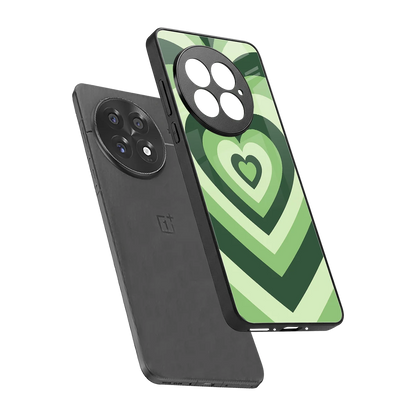 Y2K Green Hearts sleek oneplus 13 cover with tempered glass back and TPU edges