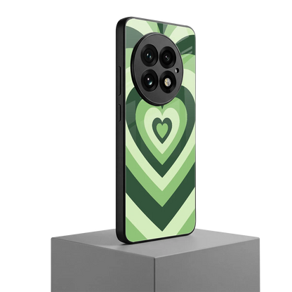 Y2K Green Hearts oneplus 13 mobile cover | shockproof glass phone case
