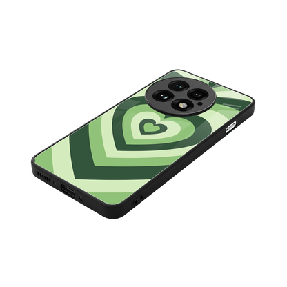 Y2K Green Hearts stylish phone case for oneplus 13 | glossy glass and slim fit