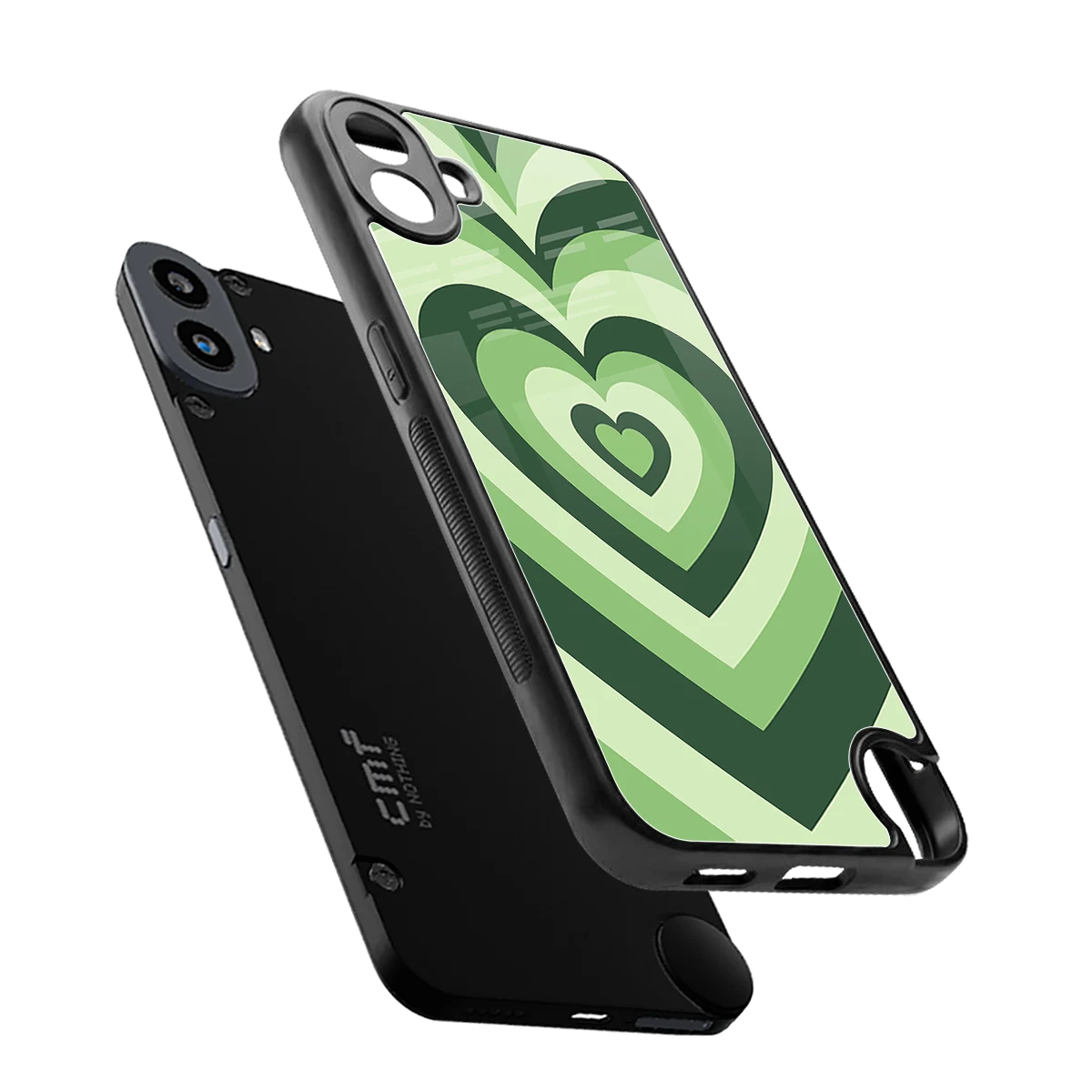 Y2K Green Hearts sleek cmf nothing phone 1 cover with tempered glass back and TPU edges