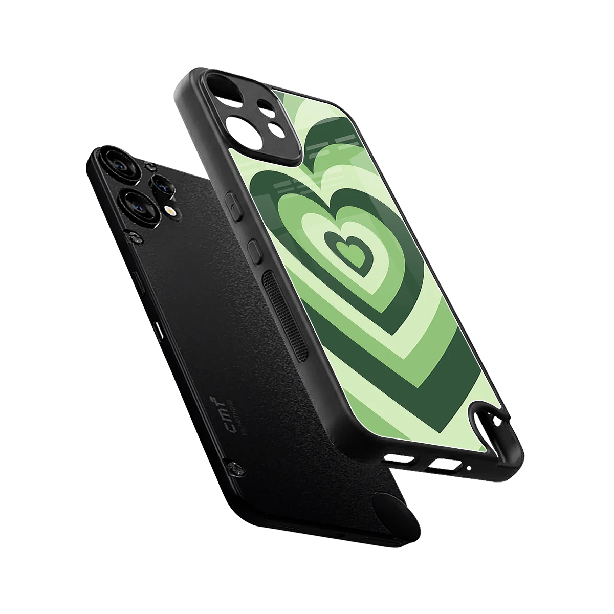 Y2K Green Hearts sleek cmf nothing phone 2 pro cover with tempered glass back and TPU edges