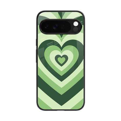 Y2K Green Hearts back phone cover | glass case for google pixel 10 pro xl
