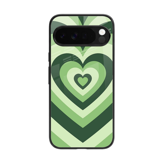 Y2K Green Hearts back phone cover | glass case for google pixel 10 pro xl