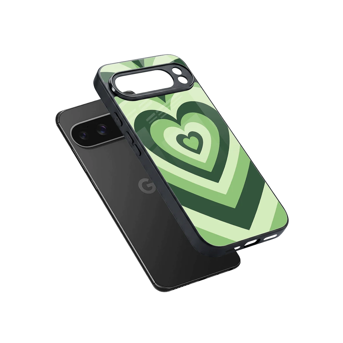 Y2K Green Hearts sleek google pixel 10 pro xl cover with tempered glass back and TPU edges