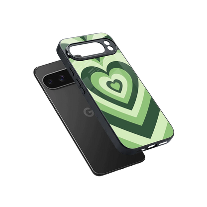 Y2K Green Hearts sleek google pixel 10 pro xl cover with tempered glass back and TPU edges